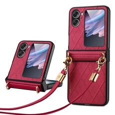 Per OPPO Find N2 Flip SULADA Elegante custodia pieghevole per telefono con struttura rombica (Rosso)