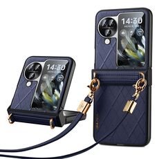 Per OPPO Find N3 Flip SULADA Custodia per telefono pieghevole elegante con struttura rombica (blu)