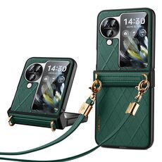 Per OPPO Find N3 Flip SULADA Custodia per telefono pieghevole elegante con texture rombica (verde)