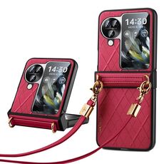 Per OPPO Find N3 Flip SULADA Elegante custodia pieghevole per telefono con struttura rombica (Rosso)