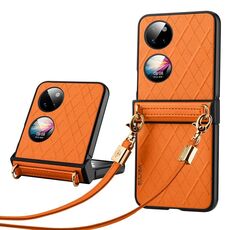 Per Huawei P50 Pocket SULADA Custodia per telefono pieghevole elegante con struttura rombica (arancione)