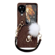 Per OPPO Find N3 Custodia in peluche per PC Flip con cordino (caffè)