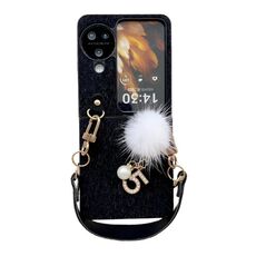 Per OPPO Find N3 Custodia in peluche per PC Flip con cordino (nero)