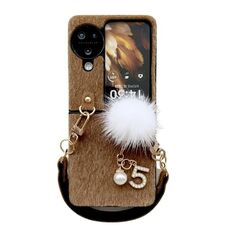 Per OPPO Find N3 Custodia in peluche per PC Flip con cordino (marrone)
