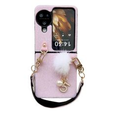 Per OPPO Find N3 Custodia in peluche per PC Flip con cordino (rosa)