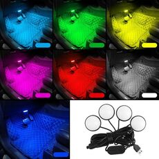 Luce d'atmosfera LED colorata per auto 4 in 1 USB RGB Foot