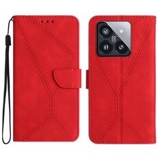 Custodia per telefono in pelle goffrata con cuciture Xiaomi 14 Pro (rossa)