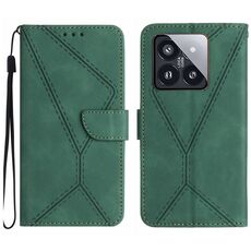Custodia per telefono in pelle goffrata con cuciture Xiaomi 14 Pro (verde)