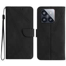 Custodia per telefono in pelle goffrata con cuciture Xiaomi 14 Pro (nera)