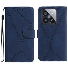 Custodia per telefono in pelle goffrata con cuciture Xiaomi 14 Pro (blu)