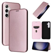Custodia per cellulare in pelle flip con texture in fibra di carbonio per Samsung Galaxy S24 5G (rosa)