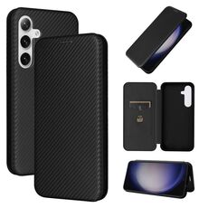 Custodia per cellulare in pelle flip con texture in fibra di carbonio per Samsung Galaxy S24 5G (nera)