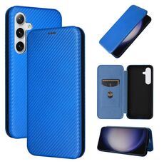 Per Samsung Galaxy S24 5G Custodia per cellulare in pelle con texture in fibra di carbonio (blu)