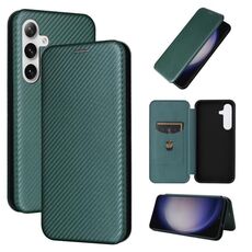 Custodia per cellulare in pelle flip con texture in fibra di carbonio per Samsung Galaxy S24 5G (verde)