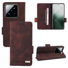 Per la custodia del telefono in pelle con chiusura magnetica Xiaomi 14 Pro (marrone)