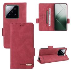 Custodia per telefono in pelle con chiusura magnetica per Xiaomi 14 Pro (rossa)