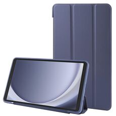 Per Samsung Galaxy Tab A9 Supporto triplo pieghevole Custodia per tablet in pelle TPU con vibrazione orizzontale (blu scuro)