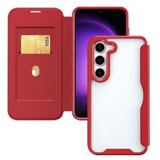 Custodia per telefono in pelle flip con adsorbimento e blocco RFID per Samsung Galaxy S23+ 5G (rossa)