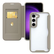 Custodia per telefono in pelle flip con adsorbimento e blocco RFID per Samsung Galaxy S23+ 5G (cachi)
