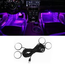 Luce d'atmosfera LED RGB per auto 4 in 1 USB (luce rosa)