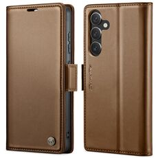 Per Samsung Galaxy S24 CaseMe 023 Custodia per telefono in pelle antifurto con fibbia a farfalla Litchi Texture RFID (marrone)