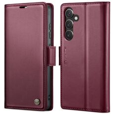 Per Samsung Galaxy S24 CaseMe 023 Custodia per telefono in pelle antifurto con fibbia a farfalla Litchi Texture RFID (vino rosso)