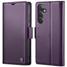 Per Samsung Galaxy S24 CaseMe 023 Custodia per telefono in pelle antifurto con fibbia a farfalla Litchi Texture RFID (viola perlato)