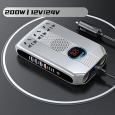 Convertitore inverter di potenza con display digitale LED per auto intelligente universale Ozio K20-I 12V / 24V 200W (Argento)