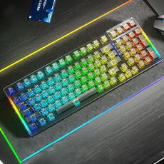 AULA F98 Tastiera meccanica a tre modalità Bluetooth RGB cablata a 99 tasti 2.4G, interruttore a cristalli di ghiaccio (nero)