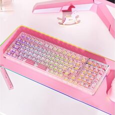 AULA F98 Tastiera meccanica a tre modalità Bluetooth RGB cablata a 99 tasti 2.4G, interruttore a cristalli di ghiaccio (rosa)