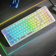 AULA F98 Tastiera meccanica a tre modalità Bluetooth RGB cablata a 99 tasti 2.4G, interruttore Ice Soul (bianco)