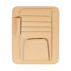 Porta occhiali multifunzionale con motivo litchi per auto, porta banconote con visiera parasole (beige)