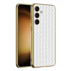 Per Samsung Galaxy S24+ 5G GKK Weave Texture Galvanotecnica PU Custodia protettiva per telefono (Bianco)