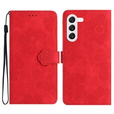 Custodia per telefono in pelle con motivo floreale in rilievo per Samsung Galaxy S24 5G (rossa)