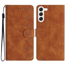 Custodia per telefono in pelle goffrata con sette farfalle per Samsung Galaxy S24 5G (marrone)
