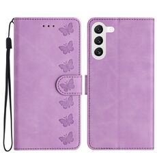 Custodia per telefono in pelle goffrata con sette farfalle per Samsung Galaxy S24 5G (viola)