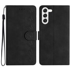 Per Samsung Galaxy S24 5G Custodia per cellulare in pelle goffrata con sette farfalle (nera)