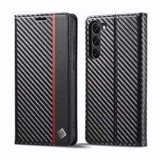 Per Samsung Galaxy S24+ 5G LC.IMEEKE Custodia per telefono in pelle in fibra di carbonio (nera verticale)