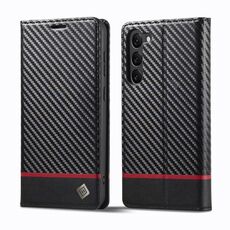 Per Samsung Galaxy S24+ 5G LC.IMEEKE Custodia per telefono in pelle in fibra di carbonio (nero orizzontale)