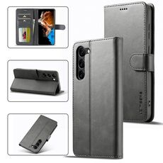 Custodia per telefono in pelle texture vitello LC.IMEEKE per Samsung Galaxy S24 5G (grigio)