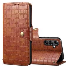 Custodia per telefono in pelle con bordo olio per Samsung Galaxy S23 FE Denior coccodrillo (marrone)