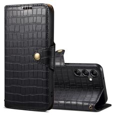 Per Samsung Galaxy S23 FE Denior Custodia in pelle di coccodrillo con bordo olio (Nero)