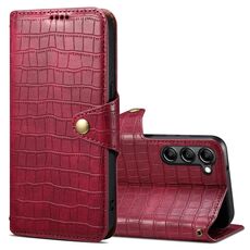 Custodia per telefono in pelle con bordo olio per Samsung Galaxy S23+ Denior coccodrillo (rosa rosso)