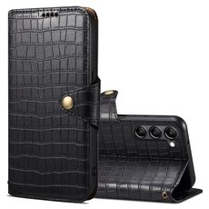 Per Samsung Galaxy S23 Denior Custodia in pelle di coccodrillo con bordo olio (Nero)
