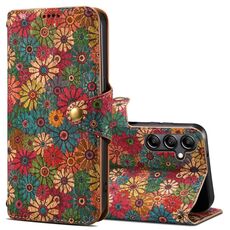 Per Samsung Galaxy S23 FE Denior Flower Language Series Custodia per cellulare in pelle con bordo in tessuto di sughero (primavera)