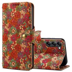Custodia per telefono in pelle con bordo olio in tessuto di sughero per Samsung Galaxy S23+ Denior Flower Language Series (estate)