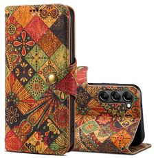 Per Samsung Galaxy S23+ Denior Flower Language Series Custodia per cellulare in pelle con bordo in tessuto di sughero (autunno)