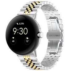 Per Google Pixel Watch 2 / Pixel Watch cinturino in metallo in acciaio inossidabile con sette perline (argento oro)
