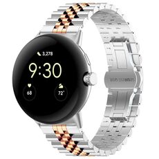 Per Google Pixel Watch 2 / Pixel Watch cinturino in metallo in acciaio inossidabile con sette perline (argento oro rosa)