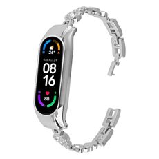 Per cinturino per orologio in metallo con diamanti cuore a cuore Xiaomi Mi Band 8 (argento)